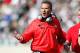 EAST LANSING, MI - SEPTEMBER 29: Head coach Urban Meyer of the Ohio State Buckeyes reacts on the sideline while playing the Michigan State Spartans at Spartan Stadium on September 29, 2012 in East Lansing, Michigan. Ohio State won the game 17-16. (Photo by Gregory Shamus/Getty Images)