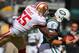Sept 30, 2012; East Rutherford, NJ, USA; New York Jets quarterback Mark Sanchez (6) is sacked by San Francisco 49ers outside linebacker Ahmad Brooks (55) during the first half at MetLIfe Stadium. Mandatory Credit: Ed Mulholland-US PRESSWIRE
