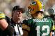 GREEN BAY, WI - SEPTEMBER 30: Umpire Jeff Rice #44 talks with Aaron Rodgers #12 of the Green Bay Packers during a break in the action against the New Orleans Saints at Lambeau Field on September 30, 2012 in Green Bay, Wisconsin. The Packers defeated the Saints 28-27. (Photo by Jonathan Daniel/Getty Images)