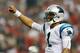 ATLANTA, GA - SEPTEMBER 30: Cam Newton #1 of the Carolina Panthers reacts after tossing for a touchdown against the Atlanta Falcons at Georgia Dome on September 30, 2012 in Atlanta, Georgia. (Photo by Kevin C. Cox/Getty Images)