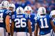 INDIANAPOLIS, IN - SEPTEMBER 23: Andrew Luck #12 of the Indianapolis Colts talks to his offensive unit against the Jacksonville Jaguars at Lucas Oil Stadium on September 23, 2012 in Indianapolis, Indiana. (Photo by Michael Hickey/Getty Images)