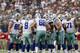ARLINGTON, TX - SEPTEMBER 23: Tony Romo #9 of the Dallas Cowboys huddles the offense at Cowboys Stadium on September 23, 2012 in Arlington, Texas. (Photo by Ronald Martinez/Getty Images)