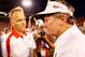 ATHENS, GA - SEPTEMBER 10: Steve Spurrier of the South Carolina Gamecocks is congratulated by Mark Richt of the Georgia Bulldogs at Sanford Stadium on September 10, 2011 in Athens, Georgia. (Photo by Kevin C. Cox/Getty Images)