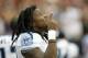 Sep 30, 2012; Houston, TX, USA; Tennessee Titans running back Chris Johnson (28) prepares for a game against the Houston Texans in the first quarter at Reliant Stadium. Mandatory Credit: Brett Davis-US PREWIRE