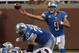 DETROIT, MI - SEPTEMBER 30: Matthew Stafford #9 of the Detroit Lions makes a side arm pass agains the Minnesota Vikings at Ford Field on September 30, 2012 in Detroit, Michigan. (Photo by Dave Reginek/Getty Images)