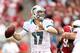 GLENDALE, AZ - SEPTEMBER 30: Quarterback Ryan Tannehill #17 of the Miami Dolphins throws a pass during the NFL game against the Arizona Cardinals at the University of Phoenix Stadium on September 30, 2012 in Glendale, Arizona. The Carindals defeated the Dolphins 24-21 in overtime. (Photo by Christian Petersen/Getty Images)