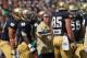 SOUTH BEND, IN - SEPTEMBER 08: Head coach Brian Kelly (R) of the Notre Dame Fighting Irish gives instructions to his team against the Purdue Boilermakers at Notre Dame Stadium on September 8, 2012 in South Bend, Indiana. Notre Dame defeated Purdue 21-17. (Photo by Jonathan Daniel/Getty Images)