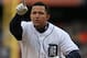 DETROIT, MI - SEPTEMBER 22: Miguel Cabrera #24 of the Detroit Tigers points to the crowd after hitting home run number 42 in the fourth inning against the Minnesota Twins at Comerica Park on September 22, 2012 in Detroit, Michigan. (Photo by Dave Reginek/Getty Images)
