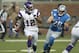 DETROIT, MI - SEPTEMBER 30: Percy Harvin #12 of the Minnesota Vikings takes the opening kickoff for a touch down as John Wendling #29 of the Detroit Lions chases at Ford Field on September 30, 2012 in Detroit, Michigan. (Photo by Leon Halip/Getty Images)