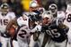 FOXBORO, MA - JANUARY 14: Willis McGahee #23 of the Denver Broncos runs the ball against Mark Anderson #95 of the New England Patriots during their AFC Divisional Playoff Game at Gillette Stadium on January 14, 2012 in Foxboro, Massachusetts. (Photo by Jim Rogash/Getty Images)