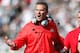 EAST LANSING, MI - SEPTEMBER 29: Head coach Urban Meyer of the Ohio State Buckeyes reacts on the sideline while playing the Michigan State Spartans at Spartan Stadium on September 29, 2012 in East Lansing, Michigan. Ohio State won the game 17-16. (Photo by Gregory Shamus/Getty Images)
