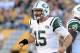 PITTSBURGH, PA - SEPTEMBER 16 : Tim Tebow #15 of the New York Jets reacts after running for a first down against the Pittsburgh Steelers on September 16, 2012 at Heinz Field in Pittsburgh, Pennsylvania. Pittsburgh won the game 27-10. (Photo by Joe Sargent/Getty Images)
