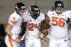 TUCSON, AZ - SEPTEMBER 29: (L-R) quarterback Sean Mannion #4, running back Storm Woods #24 and offensive linesman Isaac Seumalo #56 of the Oregon State Beavers celebrates after Woods scored a 1 yard rushing touchdown against the Arizona Wildcats during the third quarter of the college football game at Arizona Stadium on September 29, 2012 in Tucson, Arizona. The Beavers defeated the Wildcats 38-35. (Photo by Christian Petersen/Getty Images)