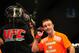Dec 30, 2011; Las Vegas, NV, USA; UFC fighter Jacob Volkmann celebrates after winning a lightweight bout at UFC 141 at the MGM Grand Garden event center. Mandatory Credit: Mark J. Rebilas-US PRESSWIRE