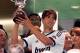 MADRID, SPAIN - SEPTEMBER 26: Kaka of Real Madrid hold th3e man of the match cup after the Santiago Bernabeu Trophy match between Real Madrid and Millonarios FC at Estadio Santiago Bernabeu on September 26, 2012 in Madrid, Spain. (Photo by Gonzalo Arroyo Moreno/Getty Images)