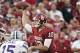 NORMAN, OK - SEPTEMBER 22: Quarterback Landry Jones #12 of the Oklahoma Sooners throws against the Kansas State Wildcats on September 22, 2012 at Gaylord Family-Oklahoma Memorial Stadium in Norman, Oklahoma. Kansas State beat Oklahoma 24-19. (Photo by Brett Deering/Getty Images)
