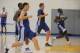 October 2, 2012; Oakland, CA, USA; Golden State Warriors guard Klay Thompson (front), power forward David Lee (second from right) and guard Charles Jenkins (22) run during training camp at the Golden State Warriors Practice Facility. Mandatory Credit: Kyle Terada-US PRESSWIRE