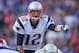 ORCHARD PARK, NY - SEPTEMBER 30: Tom Brady #12 of the New England Patriots calls signals against the Buffalo Bills at Ralph Wilson Stadium on September 30, 2012 in Orchard Park, New York. New England won 52-28.(Photo by Rick Stewart/Getty Images)