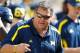 ANN ARBOR, MI - SEPTEMBER 08: Head coach Brady Hoke of the Michigan Wolverines talks to his team on the bench while playing the Air Force Falcons at Michigan Stadium on September 8, 2012 in Ann Arbor, Michigan. Michigan won the game 31-25. (Photo by Gregory Shamus/Getty Images)
