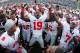 EAST LANSING, MI - SEPTEMBER 29: Orhian Johnson #19 of the Ohio State Buckeyes celebrates with teammates after a 17-16 win over the Michigan State Spartans at Spartan Stadium on September 29, 2012 in East Lansing, Michigan. (Photo by Gregory Shamus/Getty Images)