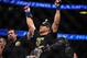 Nov 12, 2011; Anaheim, CA, USA; Junior Dos Santos has the championship belt placed on after defeating Cain Velasquez (not pictured) by way of knockout after the UFC championship bout at the Honda Center. Mandatory Credit: Gary A. Vasquez-US PRESSWIRE