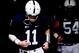 October 6, 2012; University Park, PA, USA; Penn State Nittany Lions quarterback Matt McGloin (11) runs onto the field prior to the game against the Northwestern Wildcats at Beaver Stadium. Mandatory Credit: Evan Habeeb-US PRESSWIRE
