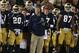 SOUTH BEND, IN - SEPTEMBER 22: Head coach Brian Kelly of the Notre Dame Fighting Irish watches along with his team as the Irish take on the Michigan Wolverines at Notre Dame Stadium on September 22, 2012 in South Bend, Indiana. (Photo by Jonathan Daniel/Getty Images)