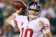PHILADELPHIA, PA - SEPTEMBER 30: Quarterback Eli Manning #10 of the New York Giants drops back to pass against the Philadelphia Eagles Financial Field on September 30, 2012 in Philadelphia, Pennsylvania. (Photo by Alex Trautwig/Getty Images)