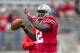 September 8, 2012; Columbus, OH, USA; Ohio State Buckeyes quarterback Cardale Jones (12) throws a pass in warmups before the game against the UAB Blazers at Ohio Stadium. Ohio State won the game 29-15. Mandatory Credit: Greg Bartram-US PRESSWIRE