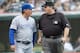 CLEVELAND, OH - MAY 29: Manager Ned Yost #3 of the Kansas City Royals talks with second base umpire Jerry Layne #24 after Yost requested that a foul call be reviewed during the second inning against the Cleveland Indians at Progressive Field on May 29, 2012 in Cleveland, Ohio. (Photo by Jason Miller/Getty Images)