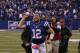 Oct 7, 2012; Indianapolis, IN, USA; Indianapolis Colts quarterback Andrew Luck (12) celebrates the victory against the Green Bay Packers at Lucas Oil Stadium. Indianapolis defeated Green Bay 30-27. Mandatory Credit: Brian Spurlock-US PRESSWIRE
