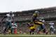October 7, 2012: Pittsburgh, PA, USA: Pittsburgh Steelers running back Rashard Mendenhall (34) crosses the goal line for a 13-yard touchdown run to give the Steelers a 7-0 lead over the Philadelphia Eagles at Heinz Field. Mandatory Credit: Vincent Pugliese-US PRESSWIRE