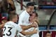 CLUJ-NAPOCA, ROMANIA - OCTOBER 02: Robin van Persie of Manchester United is congratulated by Wayne Rooney of Manchester United and Tom Cleverley of Manchester United after he scored to make it 2-1 during the UEFA Champions League Group H match between CFR 1907 Cluj and Manchester United at the Constantin Radulescu Stadium on October 2, 2012 in Cluj-Napoca, Romania. (Photo by Julian Finney/Getty Images)