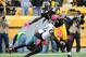 PITTSBURGH, PA - OCTOBER 07:Antonio Brown #84 of the Pittsburgh Steelers gets tripped up by Kurt Coleman #42 of the Philadelphia Eagles on October 7, 2012 at Heinz Field in Pittsburgh, Pennsylvania. (Photo by Joe Sargent/Getty Images)