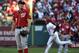 Oct 8, 2012; St. Louis, MO, USA; Washington Nationals starting pitcher Jordan Zimmermann (27) looks on after giving up a solo home run to St. Louis Cardinals first baseman Allen Craig (21) during the third inning of the 2012 NLDS at Busch Stadium. Mandatory Credit: Jeff Curry-US PRESSWIRE