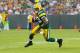 Aug 30, 2012; Green Bay, WI, USA; Green Bay Packers running back Alex Green (20) during the game against the Kansas City Chiefs at Lambeau Field. The Packers defeated the Chiefs 24-3. Mandatory Credit: Jeff Hanisch-US PRESSWIRE