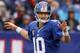 EAST RUTHERFORD, NJ - OCTOBER 07: Quarterback Eli Manning #10 of the New York Giants signals to the offense against the Cleveland Browns during their game at MetLife Stadium on October 7, 2012 in East Rutherford, New Jersey. (Photo by Alex Trautwig/Getty Images)