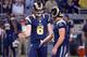 September 30, 2012; St. Louis, MO, USA; St. Louis Rams punter Johnny Hekker (6) is congratulated after throwing a touchdown pass on a fake field goal attempt against the Seattle Seahawks during the first half at the Edward Jones Dome. Mandatory Credit: Scott Rovak-US PRESSWIRE
