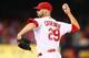 ST. LOUIS, MO - OCTOBER 2: Starter Chris Carpenter #29 of the St. Louis Cardinals pitches against the Cincinnati Reds at Busch Stadium on October 2, 2012 in St. Louis, Missouri. (Photo by Dilip Vishwanat/Getty Images)