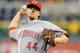 PITTSBURGH, PA - SEPTEMBER 29: Mike Leake #44 of the Cincinnati Reds delivers a first inning pitch against the Pittsburgh Pirates on September 29, 2012 at PNC Park in Pittsburgh, Pennsylvania. (Photo by Joe Sargent/Getty Images)