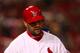 ST. LOUIS, MO - OCTOBER 10: Albert Pujols #5 of the St. Louis Cardinals reacts to a strike called in the sixth inning against Los Angeles in Game Three of the NLDS during the 2009 MLB Playoffs at Busch Stadium on October 10, 2009 in St. Louis, Missouri. (Photo by Dilip Vishwanat/Getty Images)
