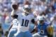 NASHVILLE, TN - SEPTEMBER 23: Jake Locker #10 of the Tennessee Titans throws a pass against the Detroit Lions during the game at LP Field on September 23, 2012 in Nashville, Tennessee. (Photo by Joe Robbins/Getty Images)