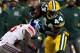 GREEN BAY, WI - JANUARY 15: James Starks #44 of the Green Bay Packers runs with the ball against the New York Giants during their NFC Divisional playoff game at Lambeau Field on January 15, 2012 in Green Bay, Wisconsin. (Photo by Jamie Squire/Getty Images)