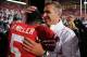 COLUMBUS, OH - OCTOBER 6: Head Coach Urban Meyer hugs quarterback Braxton Miller #5 of the Ohio State Buckeyes after the Buckeyes defeated the Nebraska Cornhuskers 63-38 at Ohio Stadium on October 6, 2012 in Columbus, Ohio. (Photo by Jamie Sabau/Getty Images)