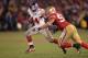 SAN FRANCISCO, CA - JANUARY 22: Ahmad Bradshaw #44 of the New York Giants runs the ball against Ahmad Brooks #55 of the San Francisco 49ers during the NFC Championship Game at Candlestick Park on January 22, 2012 in San Francisco, California. (Photo by Doug Pensinger/Getty Images)
