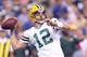 INDIANAPOLIS, IN - OCTOBER 07: Aaron Rodgers #12 of the Green Bay Packers throws a pass during the NFL game against the Indianapolis Colts at Lucas Oil Stadium on October 7, 2012 in Indianapolis, Indiana. (Photo by Andy Lyons/Getty Images)