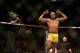 Jul. 7, 2012; Las Vegas, NV, USA; UFC fighter Anderson Silva celebrates after defeating Chael Sonnen during a middleweight bout in UFC 148 at the MGM Grand Garden Arena. Mandatory Credit: Mark J. Rebilas-US PRESSWIRE