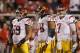 SALT LAKE CITY, UT - OCTOBER 4: Quarterback Matt Barkley #7, Khaled Holmes #78 and John Martinez #59 of the USC Trojans prepare to run a play during a game against the Utah Ute's during the first half of a college football game on October 4, 2012 at Rice-Eccles Stadium in Salt Lake City, Utah. (Photo by George Frey/Getty Images)