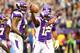 MINNEAPOLIS, MN - OCTOBER 7: Percy Harvin #12 of the Minnesota Vikings celebrates a touchdown against the Tennessee Titans at the Hubert H. Humphrey Metrodome on October 7, 2012 in Minneapolis, Minnesota. (Photo by Adam Bettcher/Getty Images)
