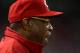 CINCINNATI, OH - OCTOBER 09: Manager Dusty Baker of the Cincinnati Reds looks on from the dugout while taking on the San Francisco Giants in Game Three of the National League Division Series at the Great American Ball Park on October 9, 2012 in Cincinnati, Ohio. (Photo by Jonathan Daniel/Getty Images)